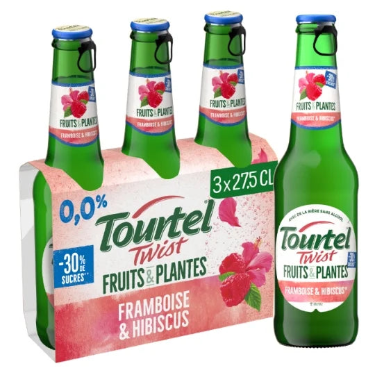 Bière aromatisée framboise hibiscus sans alcool TOURTEL TWIST, 0,0° 27,5cl x 3