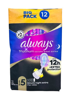 Always Platinum - serviettes hygieniques - secure night extra avec ailettes 12pcs