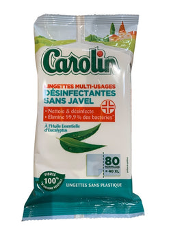 Carolin Lingettes nettoyantes - 80pcs -eucalyptus - désinfectantes sans javel