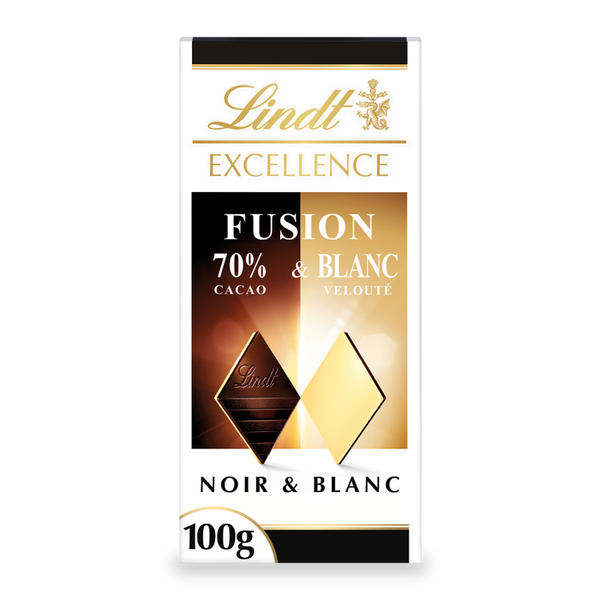 Tablette Lindt EXCELLENCE Noir 70% & Blanc 100g