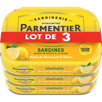 Sardines huile de tournesol et citron PARMENTIER - 3x 135g