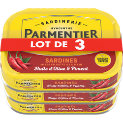 Sardine huile olive & piment PARMENTIER 3x135g