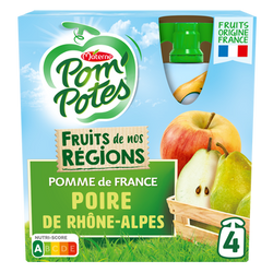 Compotes Gourdes Fruits de nos Régions Pomme Poire de Rhône-Alpes POM'POTES, 4x90g