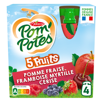 Dessert fruitier Gourdes 5 Fruits Rouges Pomme Cerise Fraise FramboiseMyrtille POM'POTES,