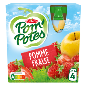 Dessert fruitier Gourdes Pomme Fraise POM'POTES, 4x90g