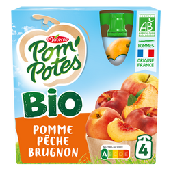 Dessert fruitier Gourdes BIO Pomme Pêche Brugnon POM'POTES, 4x90g