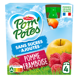 Compotes Gourdes Sans Sucres Ajoutés Pomme Framboise POM'POTES, 4x90g