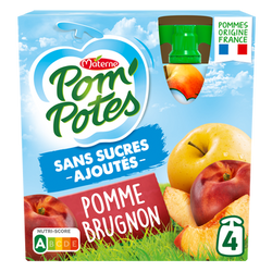 Compotes Gourdes Sans Sucres Ajoutés Pomme Brugnon POM'POTES, 4x90g