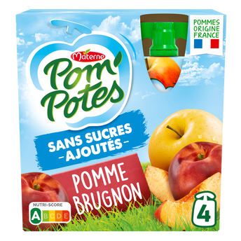 Compotes Gourdes Sans Sucres Ajoutés Pomme Brugnon POM'POTES, 4x90g