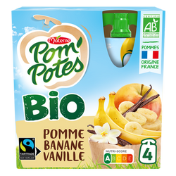 Compotes Gourdes BIO Pomme Banane Vanille POM'POTES, 4x90g