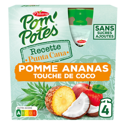 Dessert fruitier Gourdes Recettes du Monde Punta Cana Pomme Ananas touche de Coco POM'POTES, 4x90g