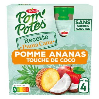 Dessert fruitier Gourdes Recettes du Monde Punta Cana Pomme Ananas touche de Coco POM'POTES, 4x90g