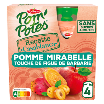 Dessert fruitier Gourdes Recettes du Monde Casablanca Pomme MirabelleTouche de Figue Barbarie POM'POTES, 4x90g