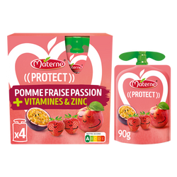 Dessert fruitier Gourdes Protect Pomme Fraise Passion + Vitamines & Zinc MATERNE, 4x90g