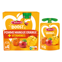 Dessert fruitier Gourdes Boost Pomme Mangue Orange + Multivitamines MATERNE, 4x90g