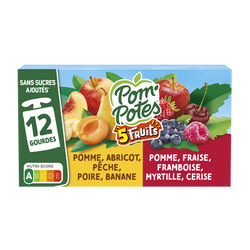 Dessert fruitier Gourdes 5 Fruits Rouges & Jaunes POM'POTES, 12x90g
