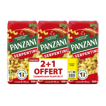 Pâtes SERPENTINI PANZANI - 2x500g + 1 paquet offert