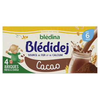 Lait et céréales bébé saveur cacao dès 6 mois BLEDIDEJ BLEDINA 4x250ml