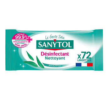 Lingettes désinfectantes multi usages eucalyptus SANYTOL, x72