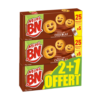 Mini biscuits fourrés chocolat BN x2+1 offert 525g