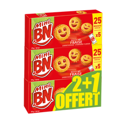 Mini biscuits fourrés fraise BN x2+1 offert 525g