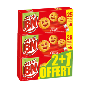 Mini biscuits fourrés fraise BN x2+1 offert 525g