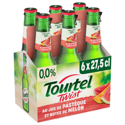 Bière aromatisée pastèque melon sans alcool TOURTEL TWIST, 0,0° - Bouteilles 27,5cl x6