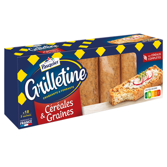 Tartines de pain grillées Céréales et graines Grilletine PASQUIER - Paquet de 255g