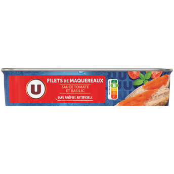 U Filets maquereaux sauce tomate basilic 1/4, boîte de 169g