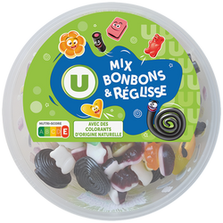 U Assortiment de bonbons gélifiés et réglisse aromatisés boîte de 600g