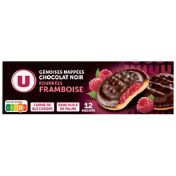 U Biscuits fourrés à la framboise nappés de chocolat paquet de 150g