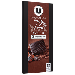 U Chocolat noir dégustation 72% de cacao Tablette de 100g