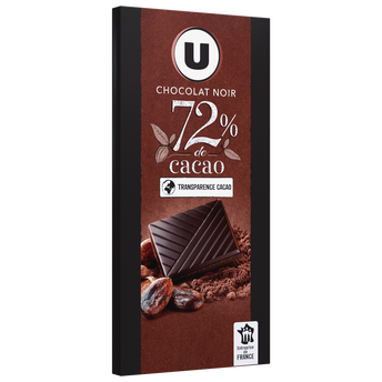 U Chocolat noir dégustation 72% de cacao Tablette de 100g