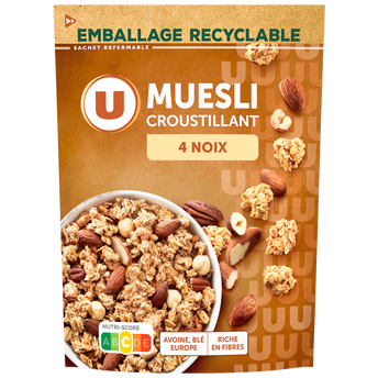U Céréales Muesli croustillant aux 4 noix paquet de 500g
