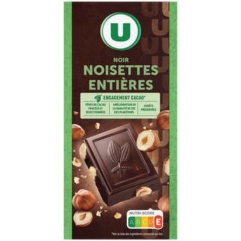 U Chocolat noir et noisettes entières Tablette de 200g