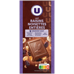 U Chocolat au lait extra raisins et noisettes Tablette de 200g