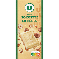 U Chocolat blanc et noisettes entières Tablette de 200g