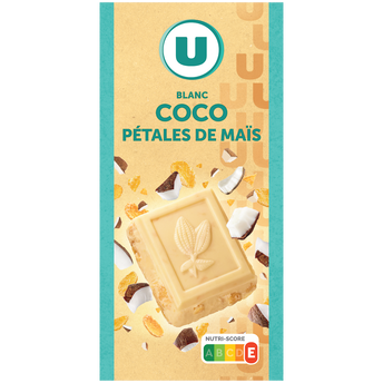 U Chocolat blanc à la noix de coco et pétale de maïs Tablette de 200g
