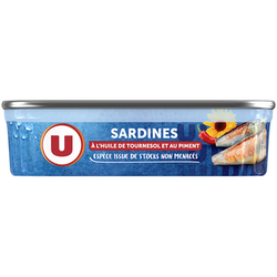 U Sardines à l'huile de tournesol et au piment boîte de 1/5, 135g