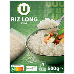 U Riz long grain étuvé 10 minutes 4 sachets cuisson de 125g, 500g
