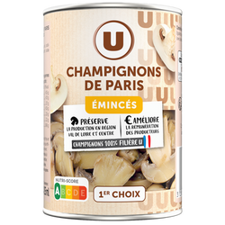 U Champignons de Paris émincés au naturel - Boîte 230g