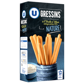 U Gressins nature à l'huile d'olive paquet de 125g