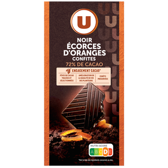 U Chocolat noir 72% de cacao aux écorces d'orange - tablette 100g