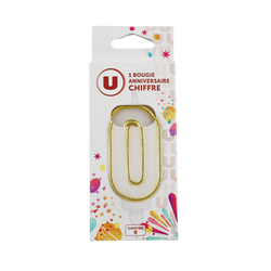 U Bougie anniversaire dorée chiffre N°0