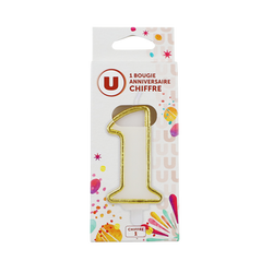 U Bougie anniversaire dorée chiffre N°1