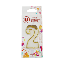 U Bougie anniversaire dorée chiffre N°2