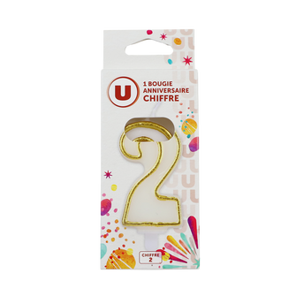 U Bougie anniversaire dorée chiffre N°2