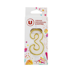 U Bougie anniversaire dorée chiffre N°3