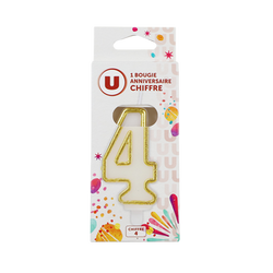 U Bougie anniversaire dorée chiffre N°4