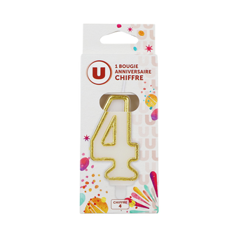 U Bougie anniversaire dorée chiffre N°4